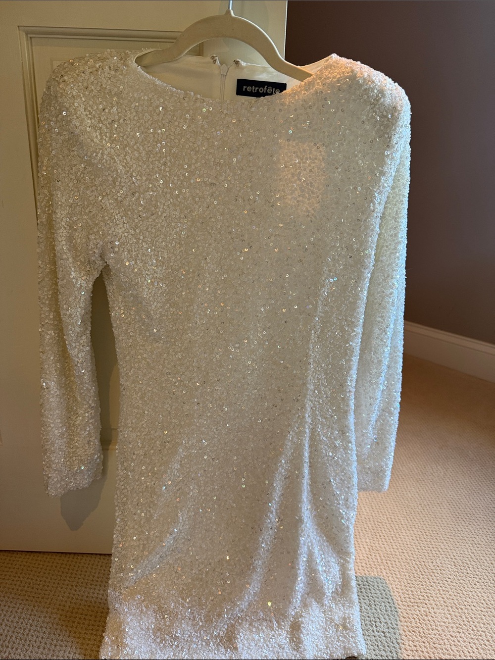 Retrofete Ivory Sequin Long Sleeve Mini Dress